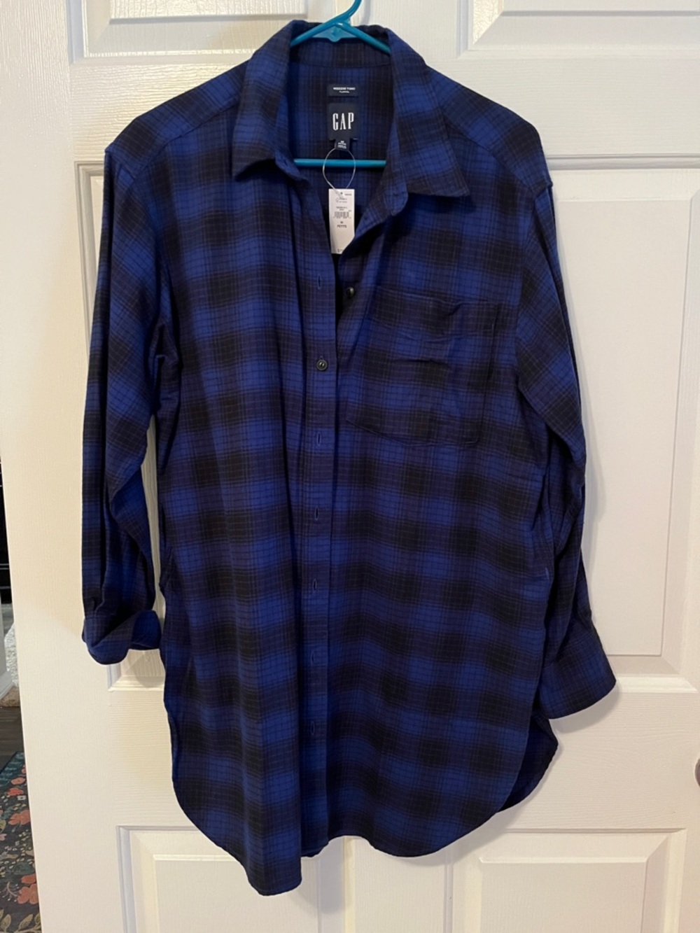 NWT GAP Black and Blue Plaid Button-Down Weekend Tunic